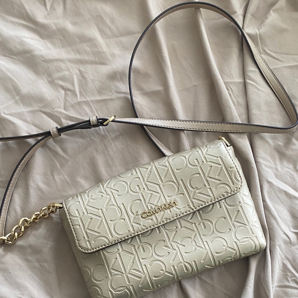 Calvin Klein Beige Embossed Crossbody Bag